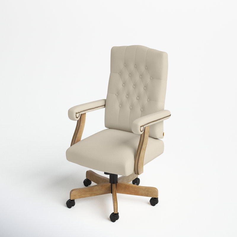Flash Furniture Microfiber Classic Executive Swivel Office Chair with Driftwood Arms Base Ivory
